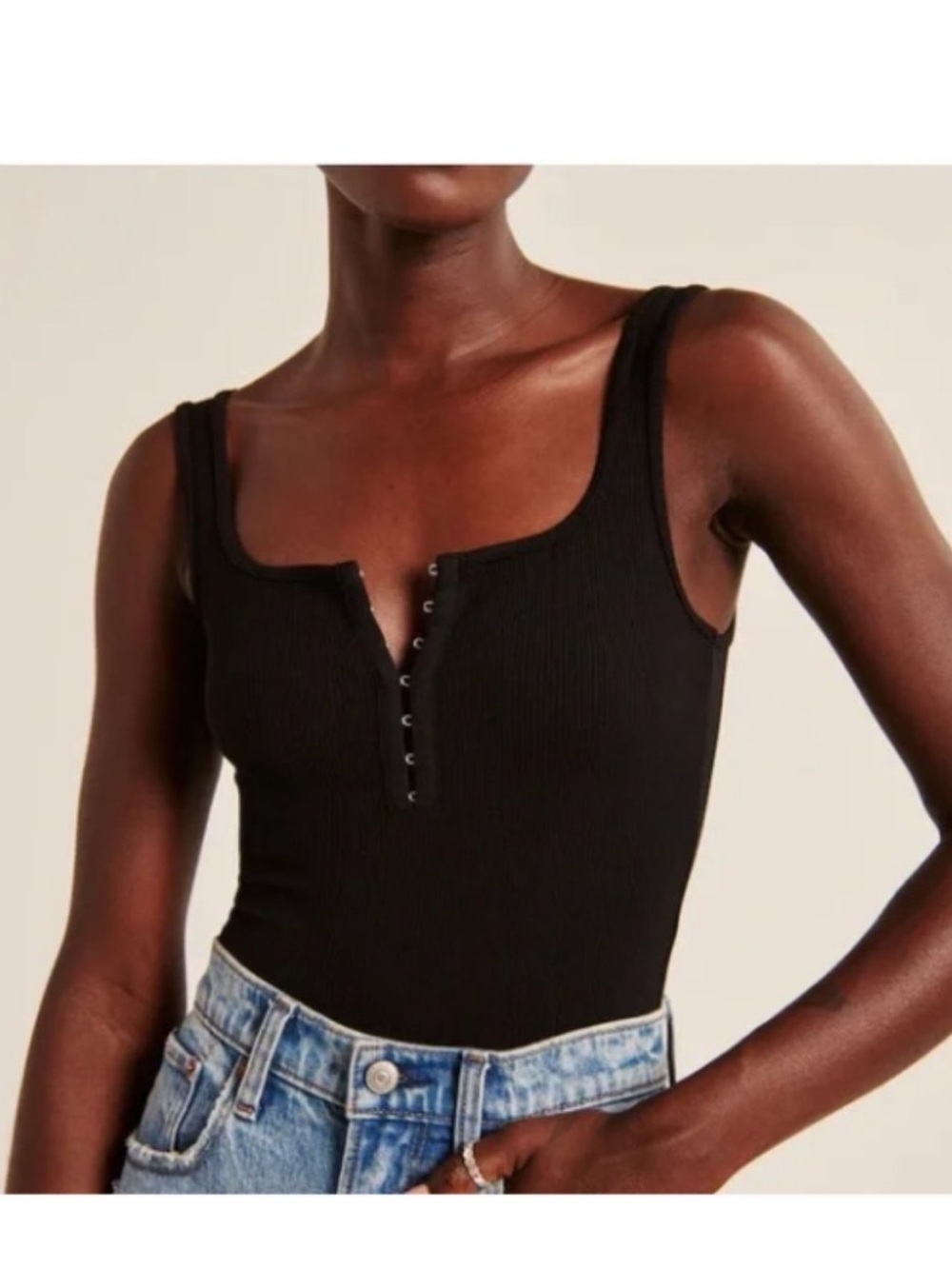 Abercrombie & Fitch Black Ribbed Hook-Front Tank